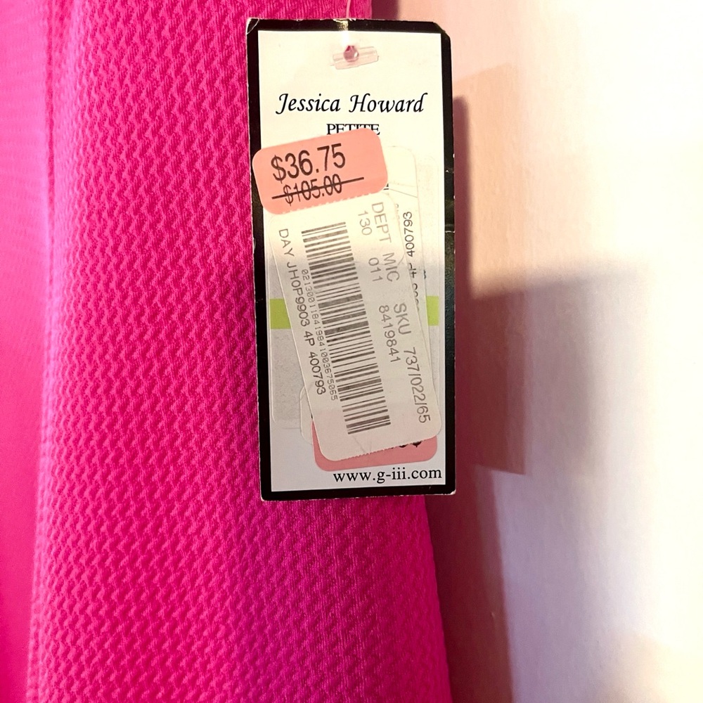 NWT Jessica Howard Hot Pink Ruffle Sleeve Dress Size 4P - Picture 3 of 5